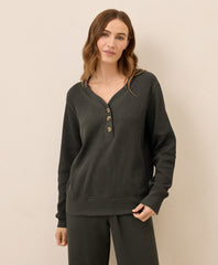 Organic Thermal Waffle Henley Pullover